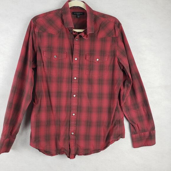 Banana Republic Other - Banana Republic Men's M Slim Fit Button Down‎ Plaid Dress Shirt Dark Red Classic